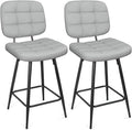 Bar Stools Set of 2, 24 Inch Upholstered Metal Barstool with Back and Footrest, Bar Chair with Metal Base for Dining Room Counter Island, Light Grey