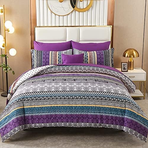 Cottolester Boho Comforter Set King Size, 8 Piece Purple Bed in a Bag by Cottolester