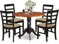 East West Furniture DLPF5-BCH-C 5 Piece Kitchen Table & Chairs Set Includes a Round Dining Room Table with Dropleaf and 4 Linen Fabric Upholstered Chairs, 42x42 Inch, Black & Cherry