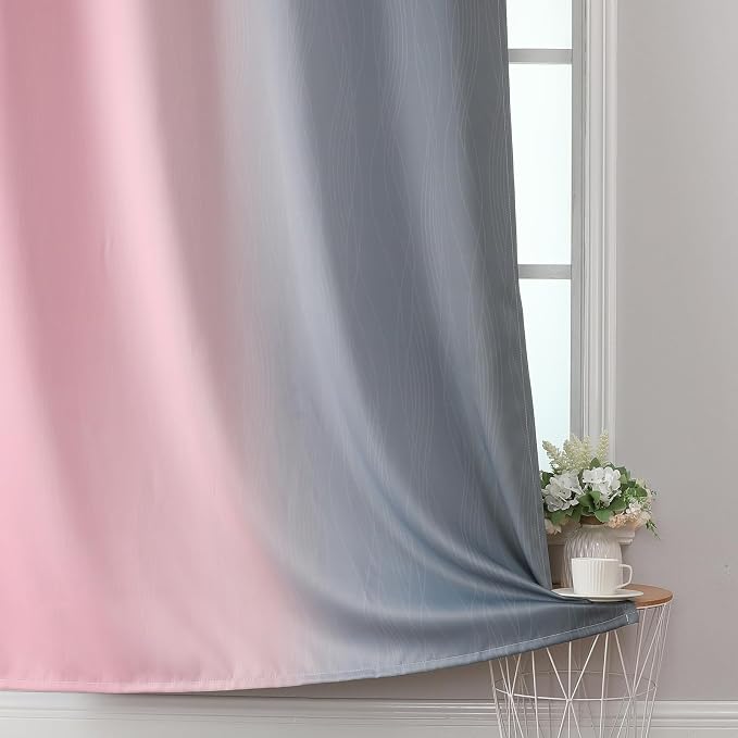 Pink and Grey Blackout Curtains 45 inches Long, Ombre Full Room Darkening - Image 6