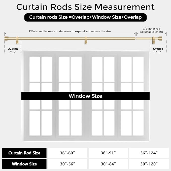Modern Gold Curtain Rods for Windows 30 to 56 Inch, Decorative Drapery Rods for - Image 7