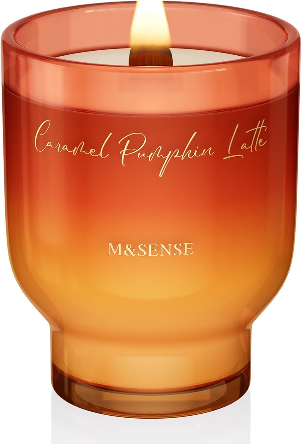 M&SENSE 16.6oz Natural Soy Large Jar Candle with Wooden Wick | Caramel Pumpkin Latte Scent | 95-Hour Burn & Long-Lasting Burn | Housewarming Gift for Men and Women