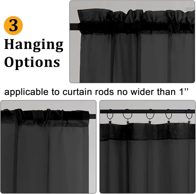 Gwine Black Sheer Curtains 63 Inch Length - Image 4