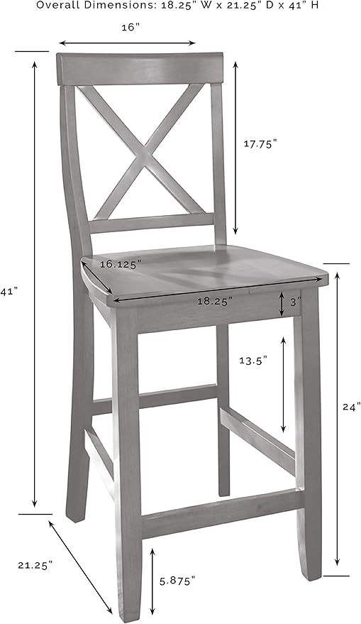 Crosley Furniture X-Back Wood Counter Height Bar Stools Set of 2, Gray, 24-inch