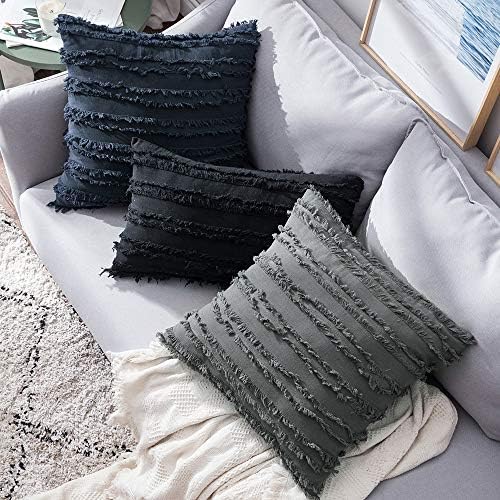MIULEE Boho Linen Striped Throw Pillow Covers 20x20, Dark Grey - Image 3