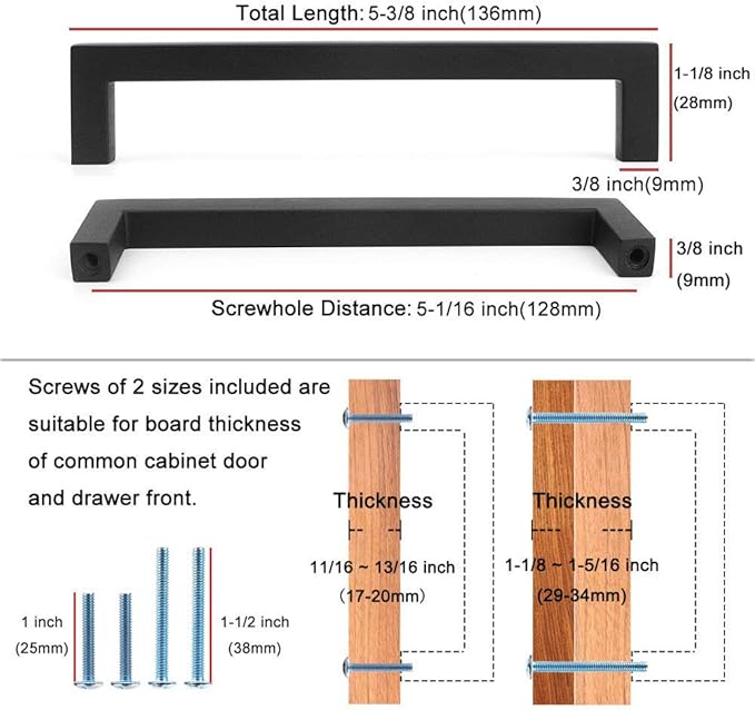 KOOFIZO Solid Square Bar Cabinet Handle - Chrome Furniture Pull, 5 Inch/128mm Screwhole Distance, 10-Pack for Kitchen Cupboard Door, Bedroom Dresser Drawer, Bathroom Wardrobe Hardware
