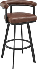 Armen Living Magnolia Swivel Counter Stool in Black Metal with Brown Faux Leather
