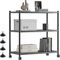 ZZL 3 Tier Small Bookshelf 31.49" Width,Metal Bookcase w/Wheels,Industrial Book Shelves for Home Office,Bedroom,School,Living Room(Black)