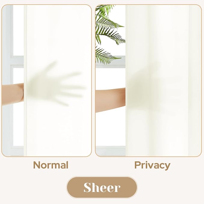 HOMEIDEAS Non-See-Through Ivory Privacy Sheer Kitchen Curtains, 30 X 24 Inches - Image 3