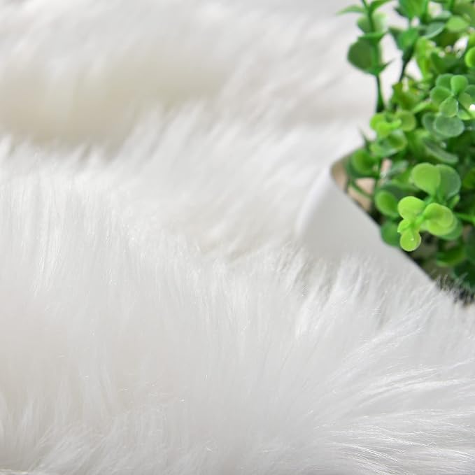 Goolela White Round Area Rug 5ft Fluffy Circle Faux Fur Sheepskin Carpet - Image 6