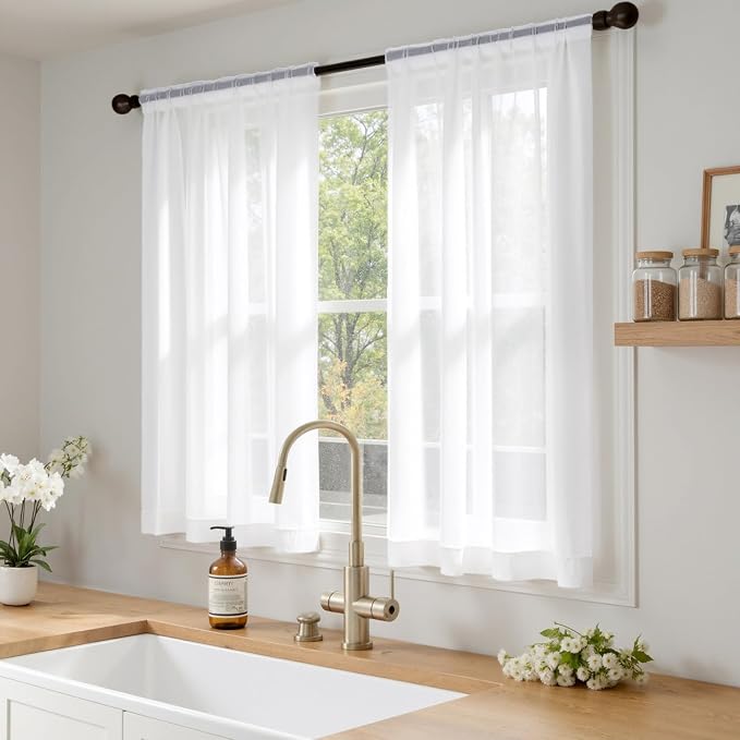 MIULEE Short Sheer Curtains 54 Inches Long, 4 Panels Set, Light Filtering Rod - Image 2