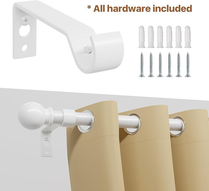 White Curtain Rods for Windows 30 to 62 inch, Splicing Adjustable 5/8 Diameter - Image 4