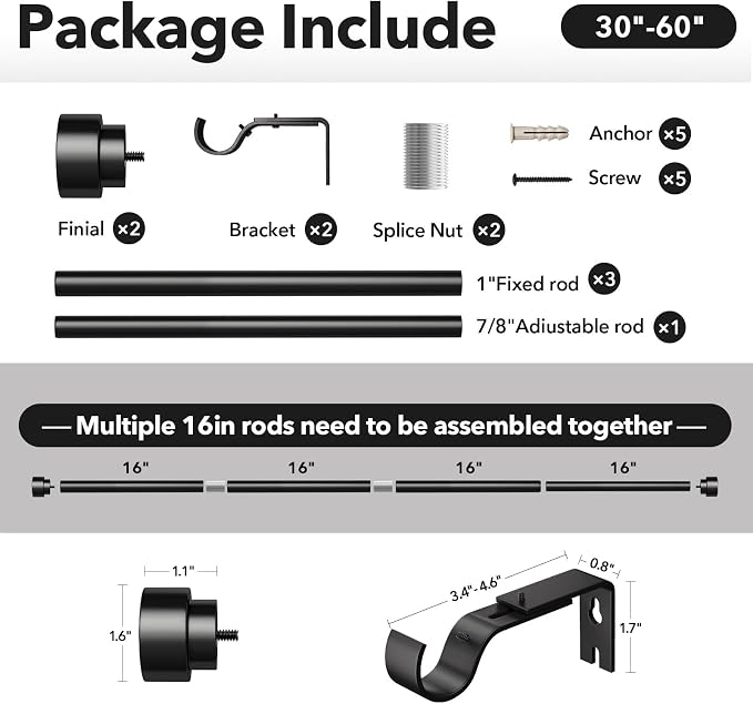 IFELS Heavy Duty Curtain Rods for Windows 28 to 48 Inch, 1 Inch Adjustable - Image 7