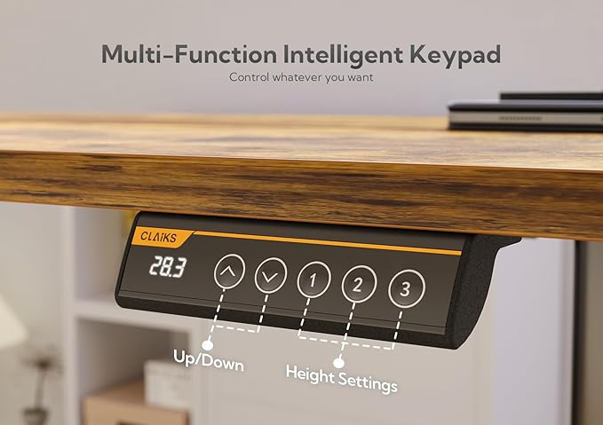 Claiks Electric Standing Desk, Adjustable Height Stand up Desk, 55x24 Inches Sit Stand Home Office Desk with Splice Board, Black Frame/Rustic Brown Top