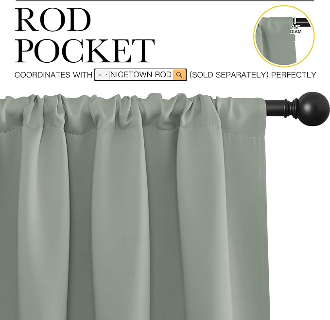 NICETOWN 2 Panels Blackout Curtains, Rod Pocket Thermal Insulated Drapes - Image 2