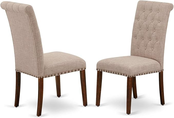 East West Furniture NOBR5-MAH-04 5 Piece Dinette Set Includes a Rectangle Dining Room Table with Butterfly Leaf and 4 Light Tan Linen Fabric Upholstered Chairs, 32x54 Inch, Mahogany