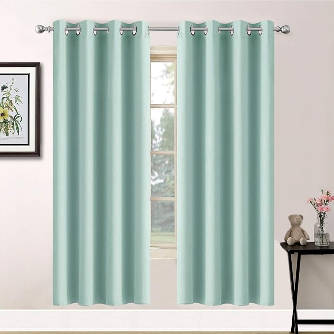 Yakamok Aqua Curtains 63 Inch Length Blackout Room Darkening Thermal Insulated by Yakamok