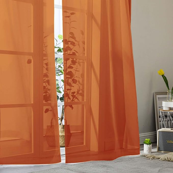 Orange Sheer Curtains 84 Inches Long 2 Panels, Soft Airy Light Filtering - Image 9