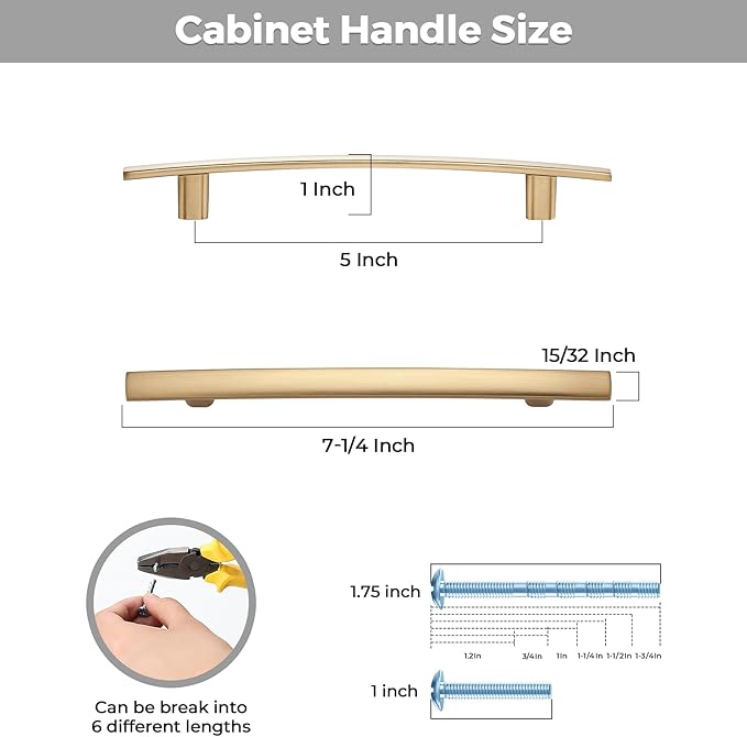 15 Pack Cabinet Handles 5" Hole Center - Curved Cabinet Pulls Champagne Bronze Drawer Pulls for Kitchen Cupboard Solid Handles for Dresser Drawer Arch Closet Hardware