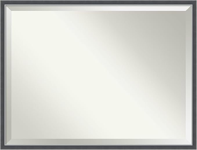 Amanti Art Black Bathroom Mirror for Over Sink, 32x42 Eva Black Silver Thin Rectangle Vanity Mirror, X-Large Modern Frame, Hangs Horizonally and Vertically, Bathroom Wall Decor, Beveled Edge