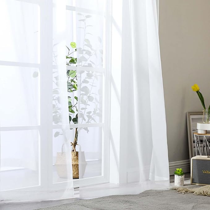 White Sheer Curtains 84 Inches Long 2 Panels Set - Image 8