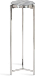 Kate and Laurel Aguilar Modern Drink Table; 9 x 9 x 23; Gray and Silver; Genuine Marble Accent Table for Small Spaces