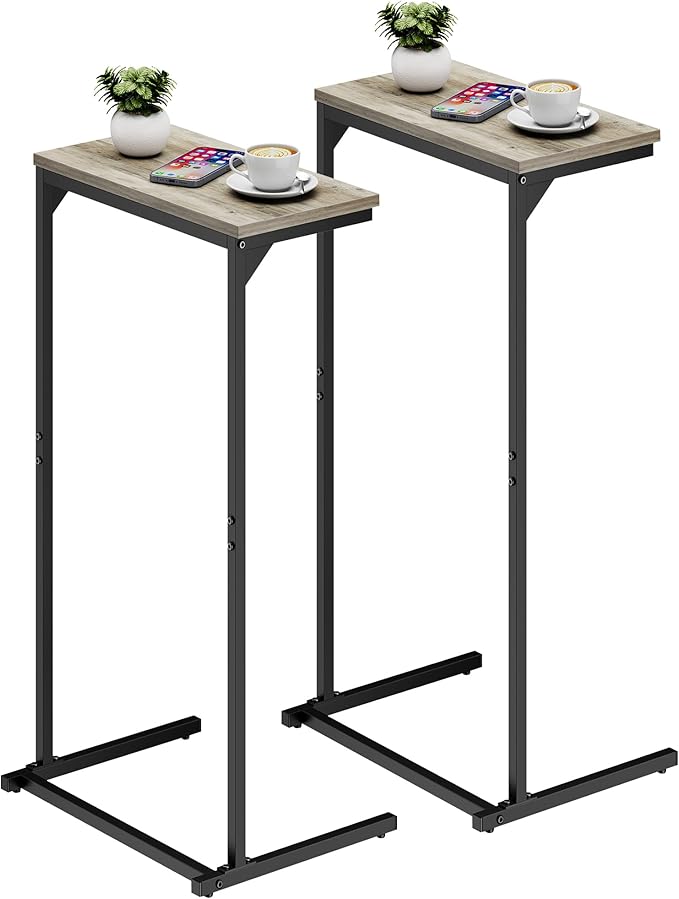 TUTOTAK C Shaped End Table, Small Side Table, Set of 2, 28.7 inch Tall Couch Table, Sofa Table, Living Room, Bed Room, Greige TB01BG0712