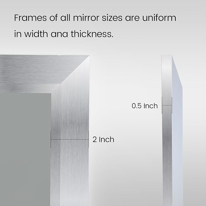 Amorho 24x30 Inch Bathroom Mirror Silver, Thick Metal Framed Wall Mirrors for Over Sink, Brushed Nickel Mirror Perfect for Bedroom, Living Room, Entryway, Rectangle (Horizontal/Vertical).