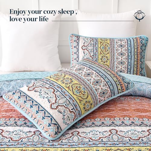 WONGS BEDDING Boho King Size Quilt, 3 Pieces Soft Bedspread - Image 4
