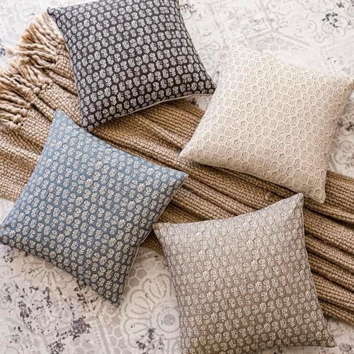Foindtower Decorative Floral Print Throw Pillow Covers 22×22 Dusty Blue - Image 6