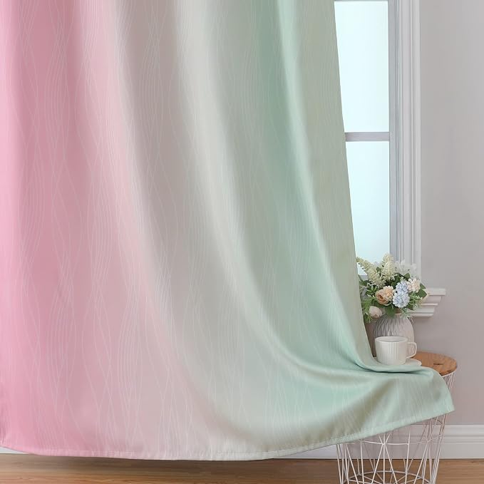 Estelar Textiler Ombre Sage Green and Pink Blackout Curtains 63 Inch Length 2 - Image 6