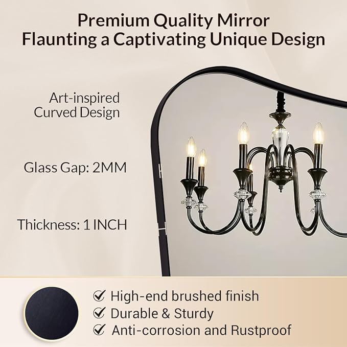Black Bathroom Mirror, Black Vanity Mirror, 22x30 Irregular Shaped Mirror for Wall, Anti-Rust Metal Framed Wavy Mirror