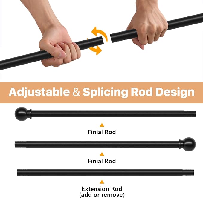 Black Curtain Rods for Windows 30 to 62 inch, Splicing Adjustable 5/8 Diameter - Image 2