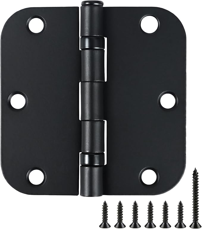 3 Pack Rounded Matte Black Door Hinges 3.5 Inch 5/8" Radius No Squeak Ball Bearing Interior 3-1/2"Flat Iron Bifold Residential Standard Bedroom Indoor for Doors 3 ½" Hardware Control House Home Decor