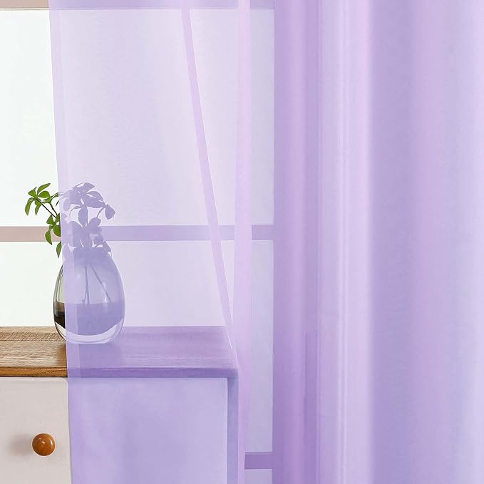 Lavender Sheer Curtains Tier 30 Inches Length 2 Panels, Light Filtering - Image 4