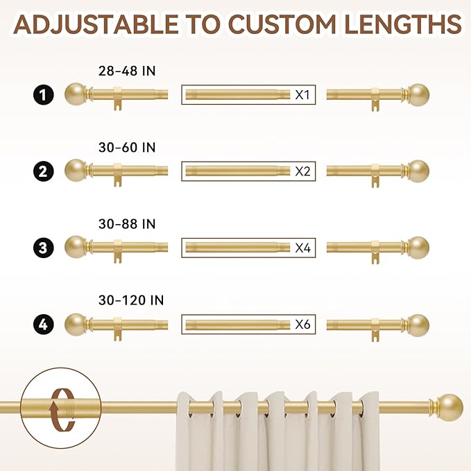 Gold Curtain Rod for Windows 28 to 48 Inch, 5/8 Inch Diameter Heavy Duty - Image 5