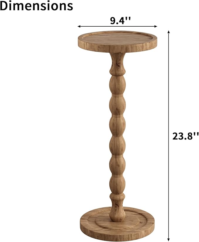 2 Pack Solid Wood Drink Table, Rubber Wood‌ Small Round Side Table for Small Spaces, Martini Tables, Pedestal End Tables for Living Room, Bedroom, Corners, and Office (Brown, 9.4 inch)