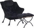 Plush Lazy Chair and Ottoman, Large Contemporary Accent Lounge Chair with Armrests and a Side Pocket, Modern Leisure Upholstered Sofa Reading Armchair with Footrest for Bedroom, Living Room