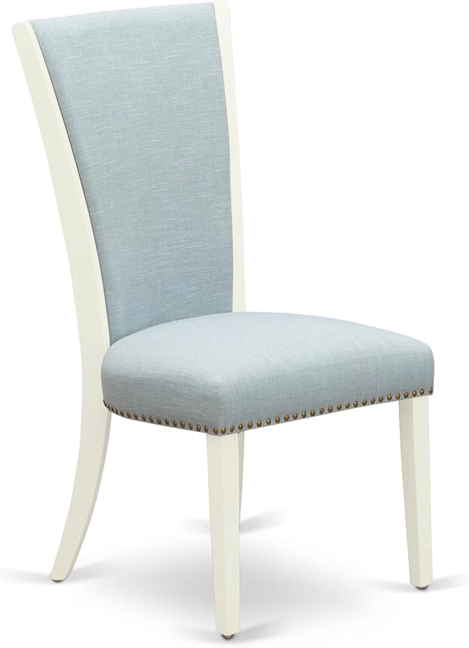 East West Furniture V027VE215-9 9 Piece Dining Room Set Includes a Rectangle Kitchen Table with V-Legs and 8 Baby Blue Linen Fabric Parsons Dining Chairs, 40x72 Inch, Multi-Color