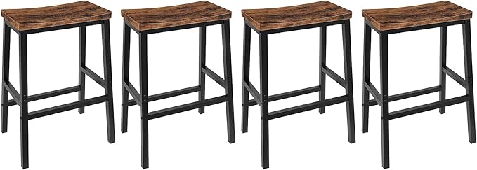 HOOBRO Bar Stools Set of 4, Counter Height Bar Stools, 23.6'' Bar Chairs, Saddle Stools with Footrests, Industrial Barstools for Dining Room, Kitchen, Bar, Rustic Brown and Black BF02MDP401