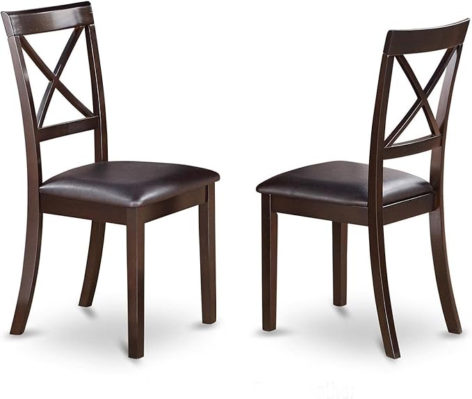 East West Furniture BOST3-CAP-LC 3 Piece Modern Dining Table Set Contains a Round Kitchen Table and 2 Faux Leather Dining Room Chairs, 42x42 Inch, Cappuccino