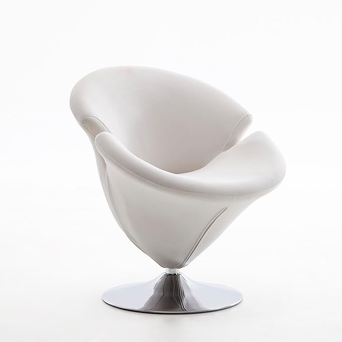 Manhattan Comfort Tulip Swivel Accent Chair Set of 2 with 360° Turn, Modern Flower Inspired Design, Soft Velvet Upholstery, Polished Chrome Base, No Assembly Required, 300 Lbs Capacity, White