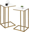 C Shaped End Table Set of 2, Small Side Table for Sofa and Bed, Couch Tables That Slide Under, Snack Side Table for Living Room, Bedroom, White Faux Marble and Gold