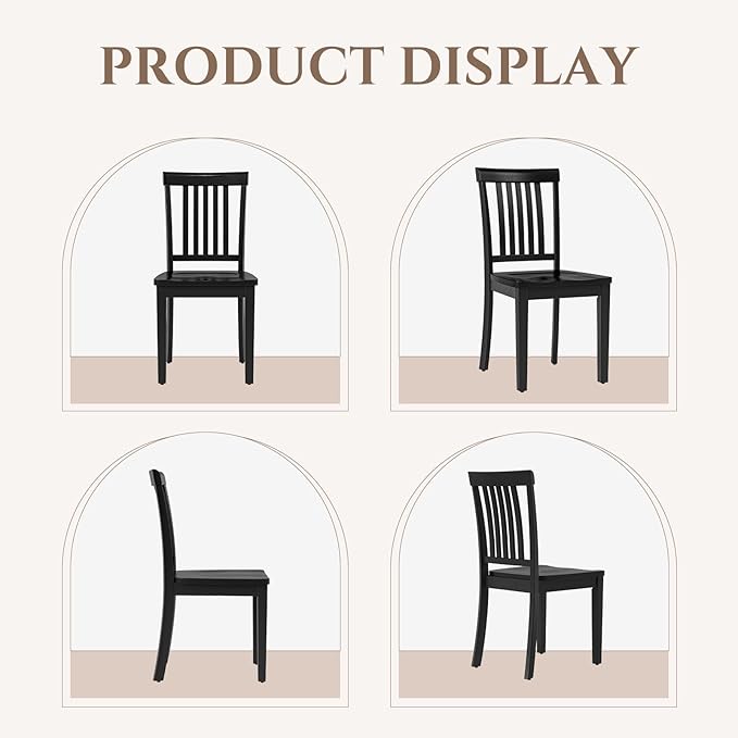 COLAMY Wooden Dining Room Chairs Set of 2, Spindle High Back Windsor Kitchen Side Chair, Farmhouse Dining Chairs for Kitchen, Dining Room, Black