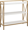 Leick Home Claudette Mixed Metal and Wood Bookshelf, White and Gold, Compact Storage for Small Spaces, 9261-WTGL