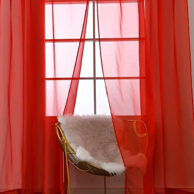SpaceDresser Sheer Red Curtains 4 Panels Rod Pocket Semi-Sheer Curtain 72 - Image 4