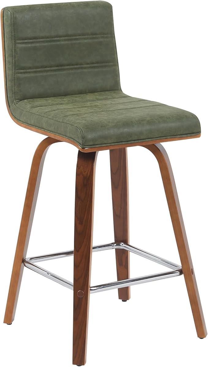 Vienna Modern Counter Height Swivel Bar Stool with Vintage Green Upholstered Seat and Walnut Finished Wood Frame Set of 4