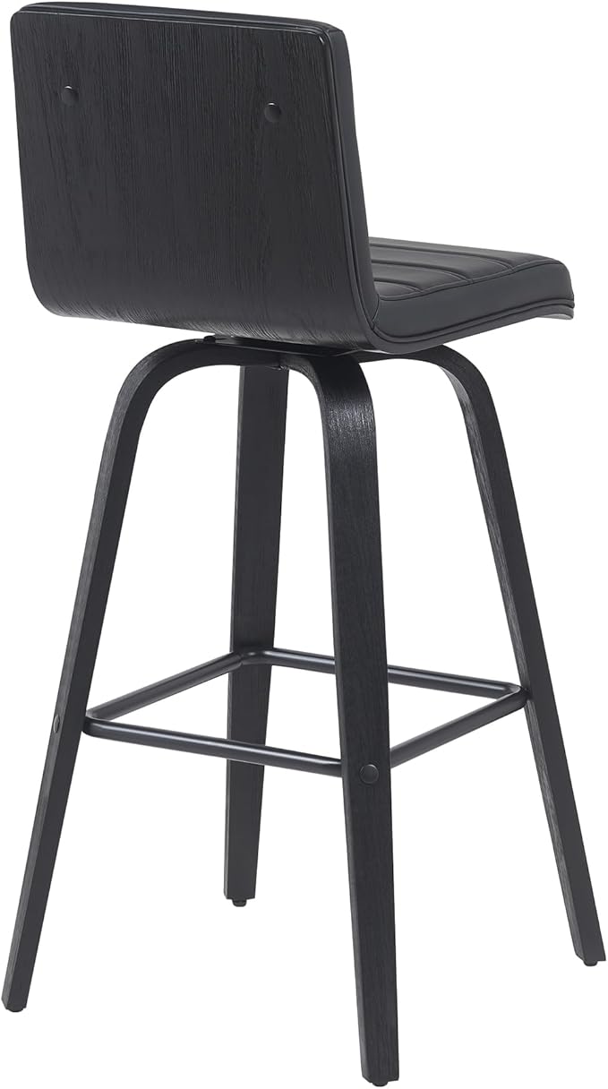 Vienna Modern Swivel Bar Height Stool with Black Faux Leather Seat and Black Brushed Wood Frame Set of 4