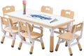 Kids Table and Chair Set Height-Adjustable Toddler & 6-Chair Set with Graffiti-Proof Desktop, Non-Slip Legs – Arts/Crafts Activity Table for Daycare Classrooms Ages 2-12