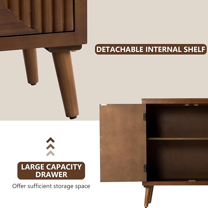 COSIEST Set of 2 30" Storage Sideboards with Doors, Accent Cabinets with Magnetic Push-to-Open Doors, Brown Line Pattern, Entryway Console for Living Room, Kitchen, Hallway
